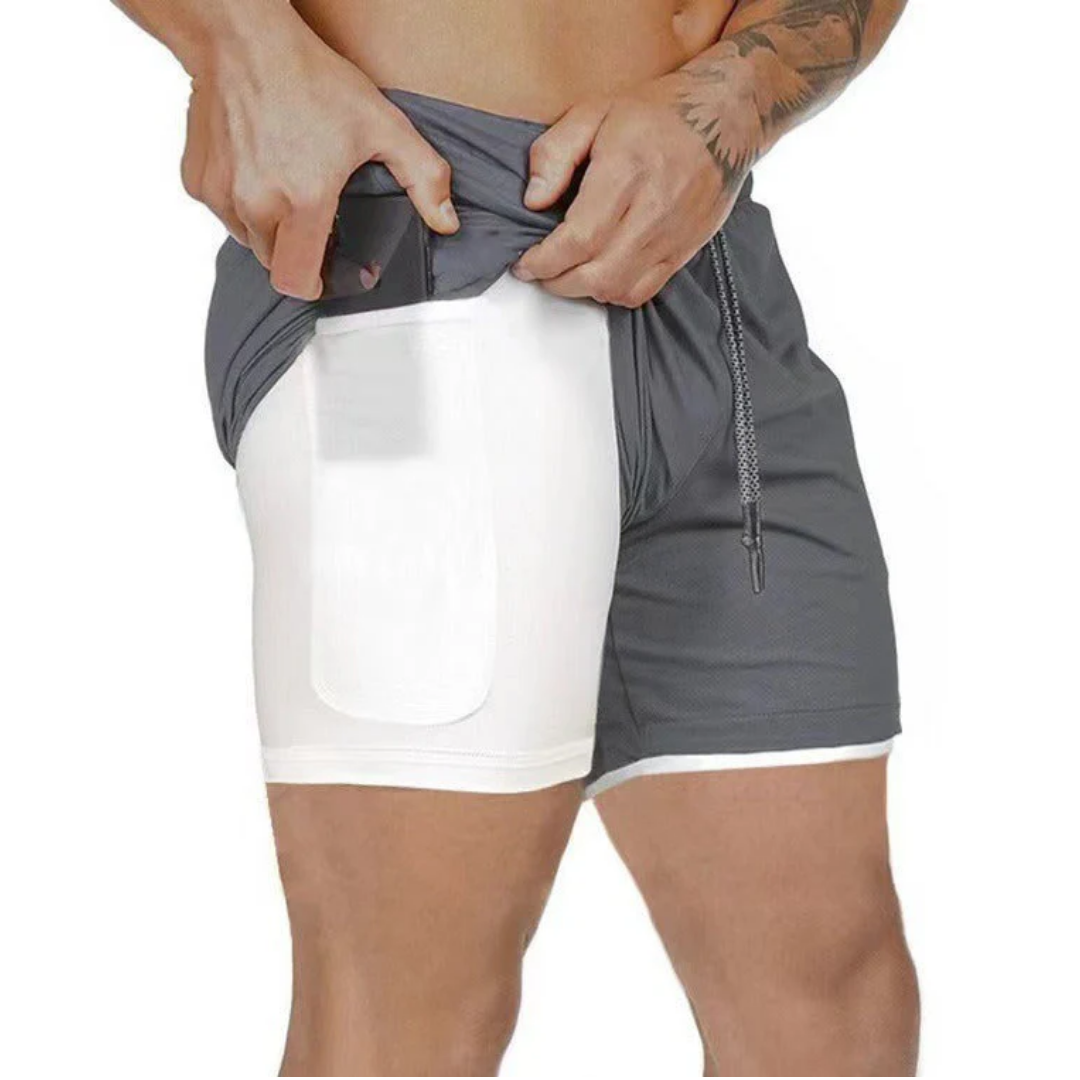 Veyra - 2-i-1 treningsshorts med sprettfri mobil­lomme.
