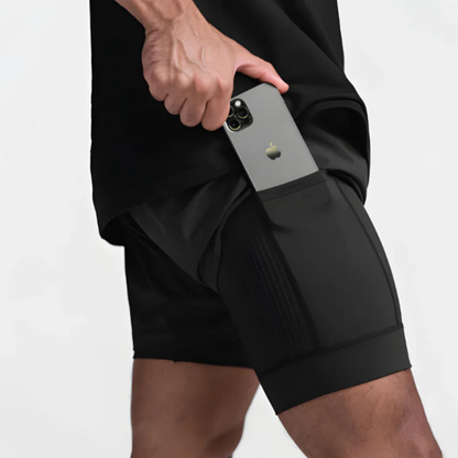 Veyra - 2-i-1 treningsshorts med sprettfri mobil­lomme.